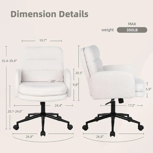 Vista 2 de Youhauchair Silla de escritorio tapizada giratoria para oficina en casa, altura ajustable, respaldo medio, silla moderna de cachemira sintética