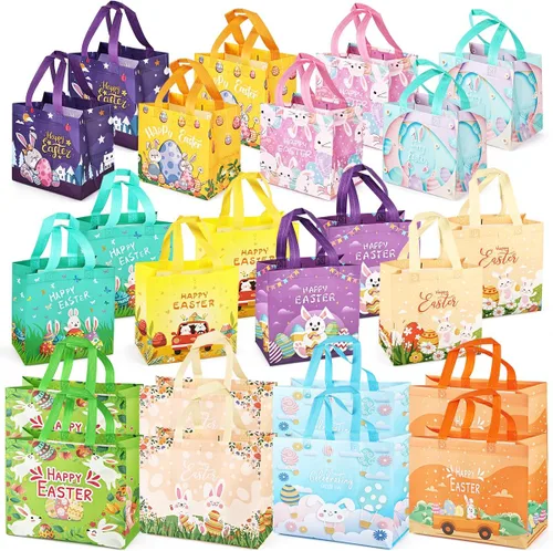 Vista 12 de Aviski 12 bolsas de caza de huevos de Pascua de varios tamaños, bolsa de regalo de huevos de gallina de zanahoria con asas, bolsas de regalo
