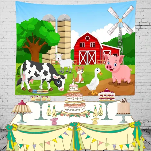Vista 5 de Telón de fondo de tela de 5 x 3 pies con temática de granja para niños, vaquero, vaquera, niño, fotografía al aire libre, sesión de fotos, fiesta