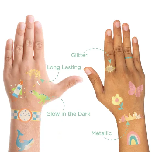 Vista 5 de Stephen Joseph, 55 tatuajes temporales para niños, tatuajes que brillan en la oscuridad, tatuajes temporales para niños y niñas, tatuajes falsos