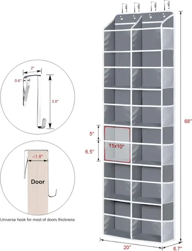 Vista 2 de Univivi Organizador sobre la puerta, 6 niveles detrás de la puerta con bolsillos profundos transparentes organizador colgante para armario