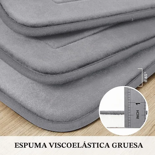 Vista 6 de BYSURE Tapete de baño de espuma viscoelástica gris, antideslizante, extra suave, absorbente, lavable a máquina, juego de alfombras de baño de 3