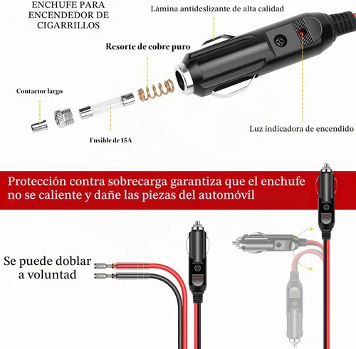 Vista 4 de Yourkar Enchufe macho para encendedor de cigarrillos con fusible, cable de enchufe de encendedor de cigarrillos de 12 V con cables, adaptador de 1