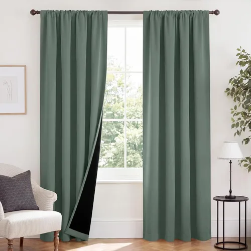 Vista 123 de NICETOWN Biscotti Beige 100% Cortinas opacas de 45" de largo para cocina, bolsillo con varilla para sótano completamente opaco, cortinas térmicas