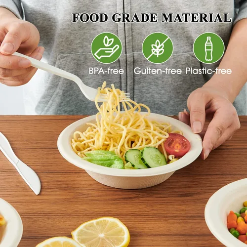 Vista 7 de ECOLipak - Paquete de 150 cuencos de papel desechables compostables naturales de 12 onzas para ensalada Resistente, biodegradable, hecho de bagazo