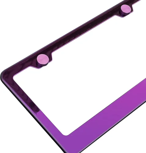 Vista 3 de Marco de matrícula con espejo cromado morado T304 de acero inoxidable + tapas de rosca de metal