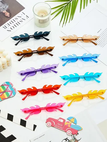 Vista 4 de Dunzy 12 Pairs Fire Flame Sunglasses for Women Retro Wave Rimless Flame Shaped Wave Fire Y2K Glasses Frameless Eyewear