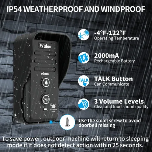 Vista 5 de Wuloo Timbre de intercomunicador inalámbrico para aula en casa, timbre electrónico impermeable con rango de 1/2 milla, 3 niveles de volumen, batería