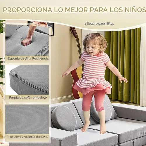 Vista 5 de Karl home Sofá infantil de 14 piezas, sofá modular de espuma para niños, color gris