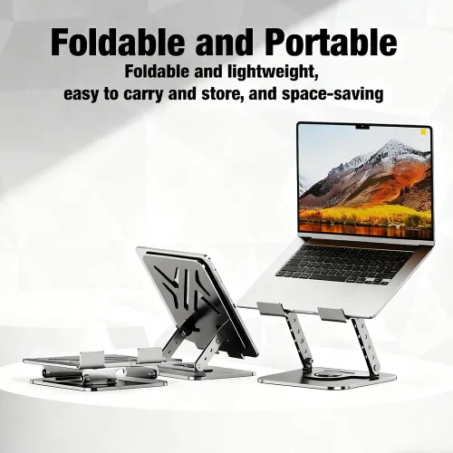 Vista 2 de Soporte para laptop, soporte para computadora portátil para escritorio con base giratoria de 360° Plateado