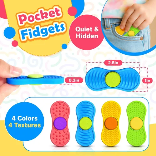 Vista 8 de Fidget Spinnes sensoriales para niños y adultos: paquete de 4 juguetes texturizados para los dedos, premio silencioso para el aula, piedras