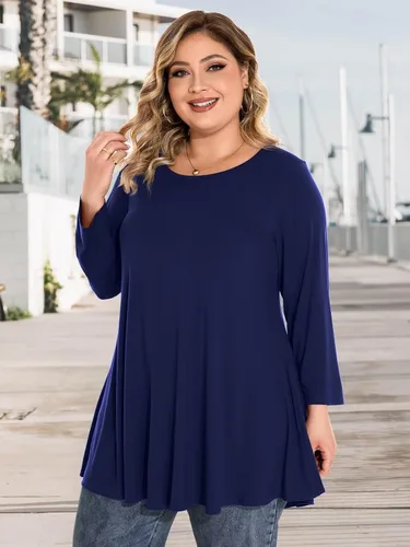 Vista 5 de BELAROI - Camiseta cómoda de manga 34 para mujer, talla grande, ajuste suelto