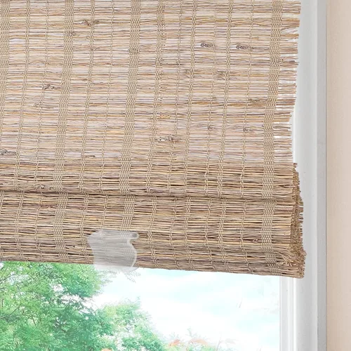 Vista 8 de Persianas romanas de bambú inalámbricas, 100% lino natural, diseño 1