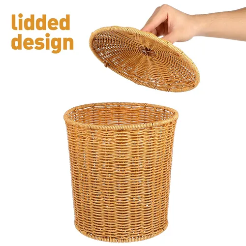 Vista 8 de PRETYZOOM Cesta de lavandería portátil con tapa, papelera tejida de mano, organizador de artículos diversos para dormitorio, baño, almacenamiento