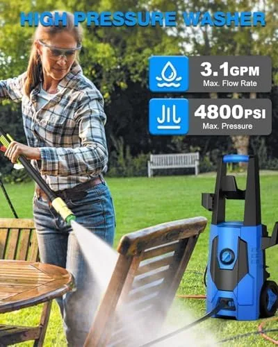 Vista 2 de FIOCCO Lavadora a presión, 4800PSI Lavadora eléctrica portátil con cable de 35 pies, manguera de 20 pies para automóviles, entradas, patios, vallas