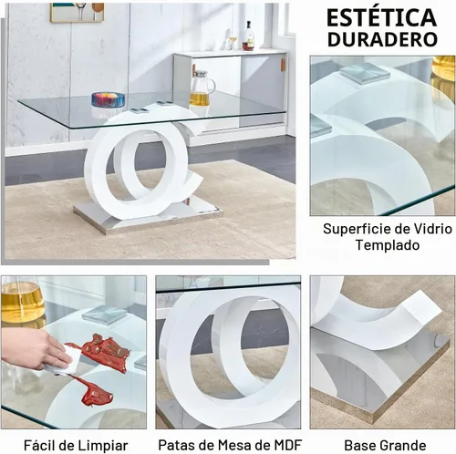 Vista 4 de Juego de mesa de comedor de vidrio Ebullient para 4, juego de mesa de comedor de 5 piezas, mesa de comedor de vidrio templado, mesa de comedor