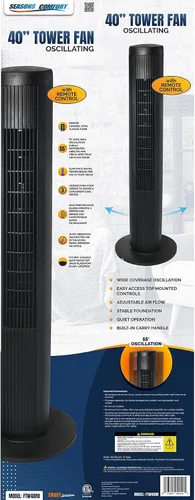 Vista 7 de Seasons Comfort Ventilador de torre oscilante de 40 pulgadas con control remoto y 3 ajustes de velocidad, oscilación de 55 grados, silencioso