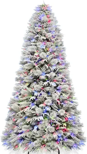 Vista 9 de Hykolity Árbol de Navidad preiluminado de 7.5 pies con 650 LED multicolor Flocado Multicolor