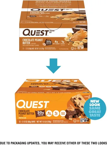 Vista 2 de Barras de Quest Nutrition de mantequilla de cacahuete con chocolate, 20g de proteína, 1g de azúcar, 4g de carbohidratos netos, sin gluten, aptas