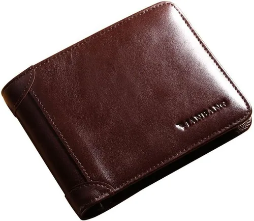 Vista 5 de MANBANG Cartera plegable de piel de vaca auténtica para hombre, Negro Medio