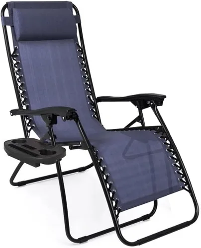 Vista 12 de Paquete de 2 sillas de salón ajustables de gravedad cero con tela de malla de acero: silla de césped reclinable con almohada cómoda, bandeja