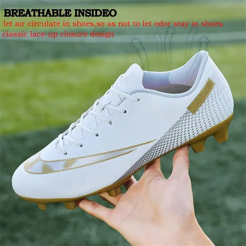 Vista 6 de OAOUIA Tacos de fútbol para hombre, zapatos de fútbol para jóvenes al aire libre, interiores y niños, zapatos de fútbol para correr en tierra firme