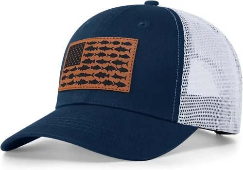 Vista 9 de Sombrero de camionero con bandera de pez estadounidense, regalos de pesca para hombres, sombrero de pesca Snapback perfecto para pesca y uso diario