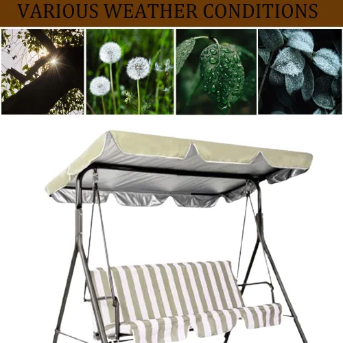 Vista 4 de Toldo de repuesto para columpio, repuesto de patio al aire libre, 3 fundas de asiento para porche jardín (Beige/64 x 44 5.9), tres tamaños