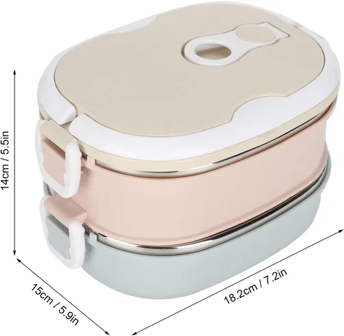 Vista 7 de LIZEALUCKY Bento Box - Contenedor de alimentos aislado con asa plegable, lonchera apilable caliente, portátil, de acero inoxidable, con aislamiento