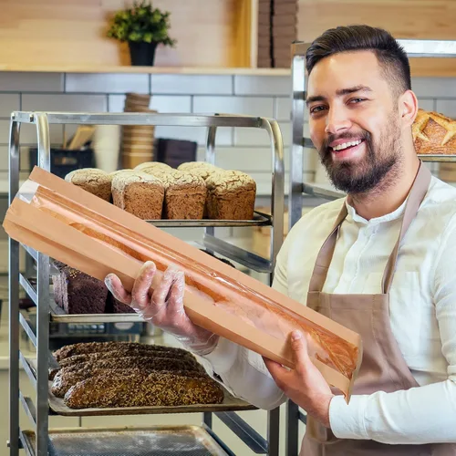Vista 5 de Thenshop 100 bolsas de pan de papel con ventana para bolsas de pan caseras, bolsas de almacenamiento de pan de papel kraft marrón, embalaje largo