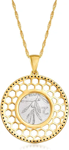 Vista 4 de Ross-Simons Collar italiano con colgante de moneda de lira de abejorro de lira de espinela negra italiana de 50 quilates en oro de 18 quilates sobre