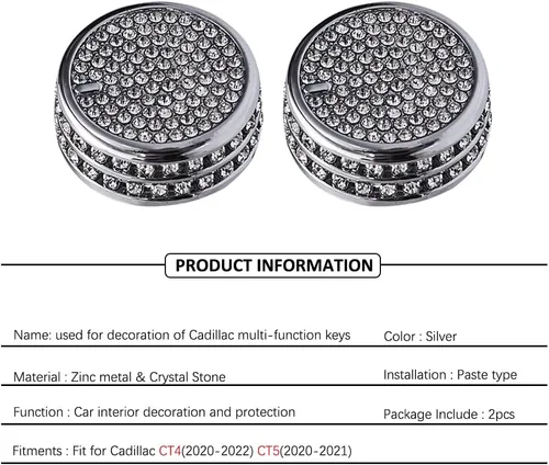 Vista 2 de 2 piezas de adornos brillantes para perillas de control central y multimedia, compatibles con Cadillac CT5 CT4, adhesivo para accesorio