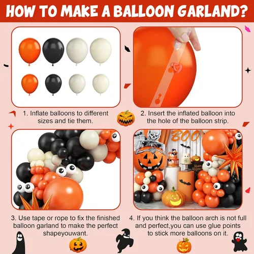 Vista 7 de Kit de arco de globos de Halloween con globos de estrella de explosión de calabaza de aluminio, kit de guirnalda de globos negros, naranjas y beige