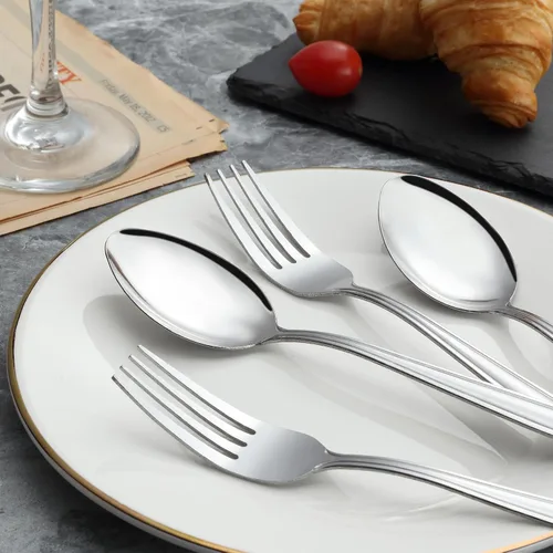 Vista 3 de Unokit Juego de cubiertos de tenedores y cucharas, 24 piezas de cubiertos de acero inoxidable de grado alimenticio para el hogar, cocina