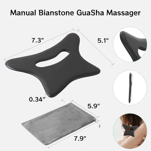 Vista 7 de Body Gua Sha Tool Large Natural Bian Stone Handle Guasha Scraping, Muscle Scraper Tool for Soft Tissue, Manual Anti-Cellulite Sculpting Board for