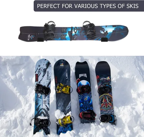 Vista 3 de Mind and Action - Estante de snowboard de aluminio sólido, soporte de pared para esquí, almacenamiento de snowboard para el hogar y el garaje Negro
