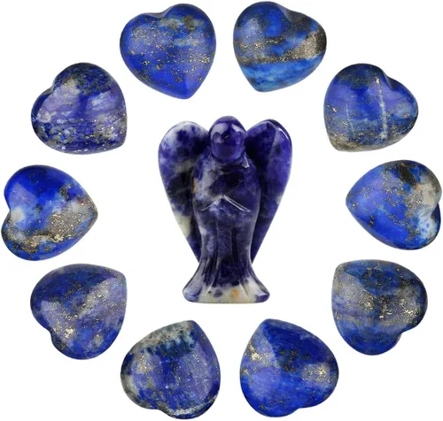 Vista 11 de Rockcloud Cristal curativo de 0.5 pulgadas, corazones de soplo y ángel de la guarda tallados, piedras de preocupación talladas para chakras, reiki