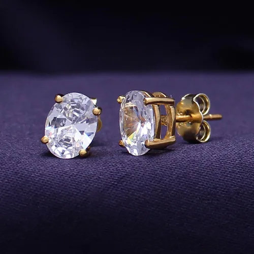 Vista 4 de Aretes solitarios con piedra natal para mujer, 0.315x0.236 in de corte ovalado Cubic Zirconia