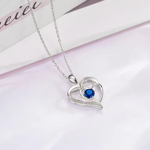Vista 3 de Collar de corazón para mujer, oro de 18 quilates sobre plata de ley 925, collar para mujer con una piedra natal de piedras preciosas, cumpleaños
