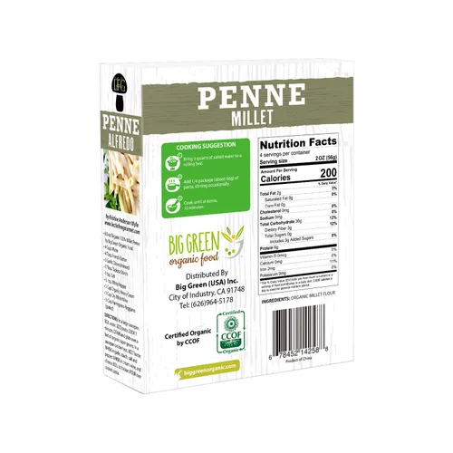 Vista 2 de Big Green Organic Food - Penne de mijo orgánico, sin gluten, sin lectina, sin OMG, vegano, alternativa de trigo y arroz, 8.8 oz (1)