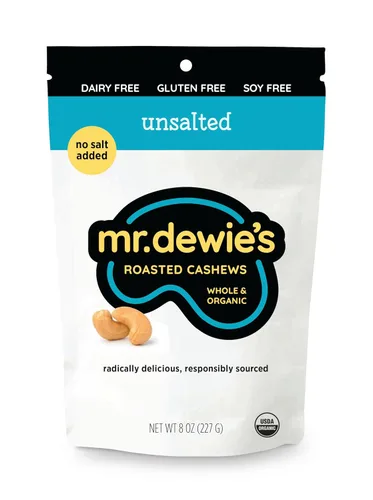 Vista 4 de Mr. Dewie's Anacardos tostados orgánicos enteros con sabor único (ajo al curry) - bolsa de 8 onzas