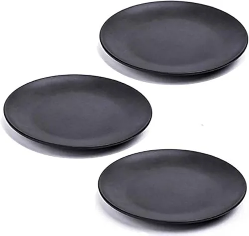Vista 4 de Juego de 3 platos de melamina negros de 6 pulgadas, platos de vajilla irrompibles