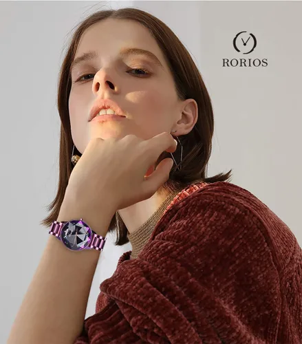 Vista 2 de RORIOS - Reloj de pulsera de cuarzo con esfera de cielo estrellado de acero inoxidable para niñamujer impermeable
