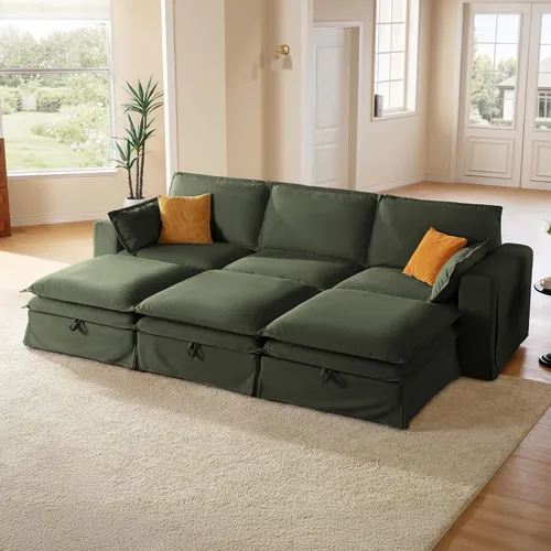 Vista 18 de Sofá modular lavable de gran tamaño de 89 pulgadas, sofá nube con funda totalmente extraíble, sofás seccionales para sala de estar, tela