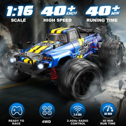 Vista 2 de Autos RC a escala 1:16 para adultos, auto de control remoto rápido de 40 KPH, autos RC de hobby para niños a partir de 8 años, camioneta RC 4x4
