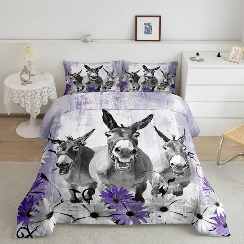 Vista 28 de Erosebridal Juego de edredón con estampado de vaca de las Highland, juego de ropa de cama de granja occidental verde azulado, decoración rústica
