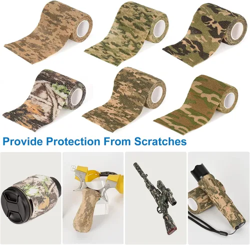 Vista 6 de 6 unidades de cinta de camuflaje autoadhesiva de camuflaje vendaje cohesivo de 3 pulgadas x 5 yardas, envoltura deportiva autoadhesiva de camuflaje