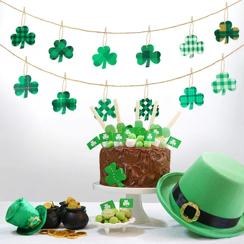 Vista 4 de WATINC Paquete de 25 adornos de madera de trébol, estilos clásicos del día de San Patricio, colgante de madera con recortes en forma de trébol