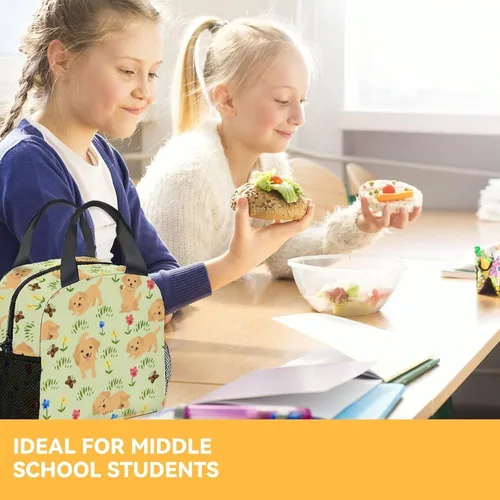 Vista 6 de Golden Retriever - Bolsa de almuerzo para niñas y niños, pequeñas bolsas de almuerzo aisladas, bonita lonchera reutilizable para niños, bolsas