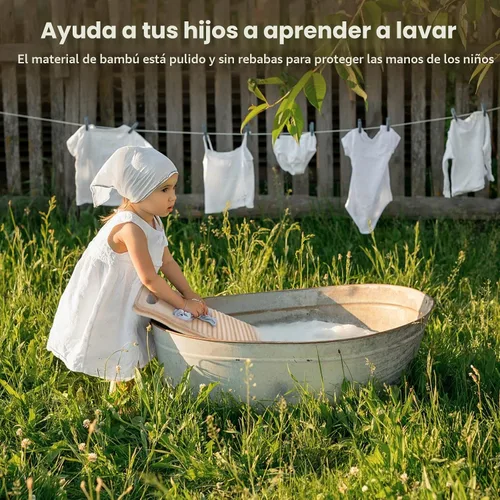 Vista 3 de BATTIPAW - Tabla de lavado de madera para lavar a mano, 15.7 pulgadas, tabla de limpieza antideslizante de bambú, tabla de limpieza rural de moda